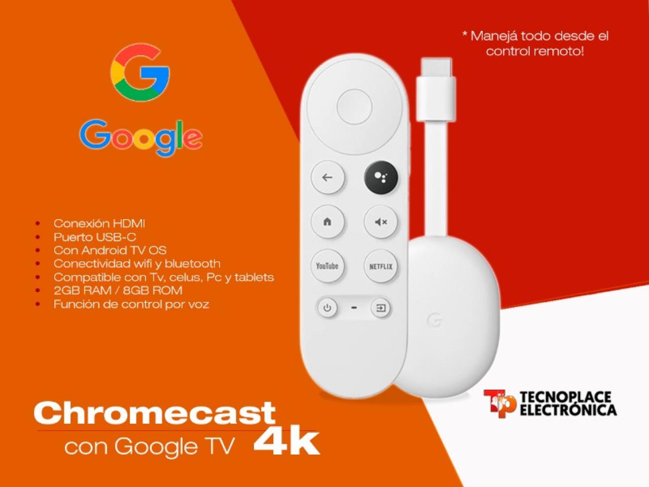 GOOGLE CHROMECAST 4 HD GOOGLE TV CONTROL DE VOZ WIFI BLUETOOTH