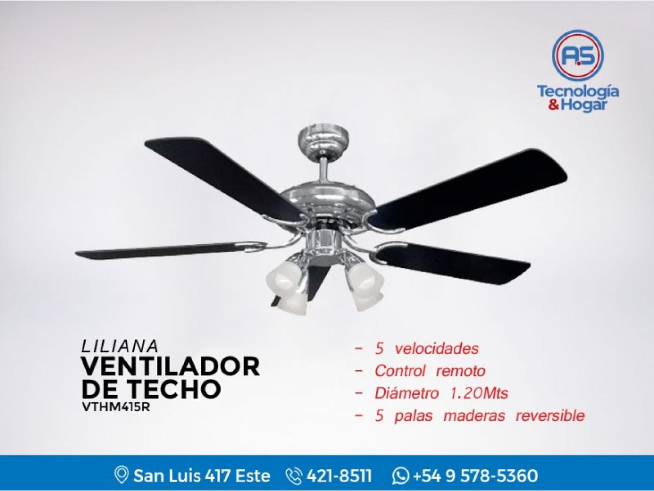 Ventilador de Techo LILIANA VTHM315R 1.20 Madera 80W Con Luz