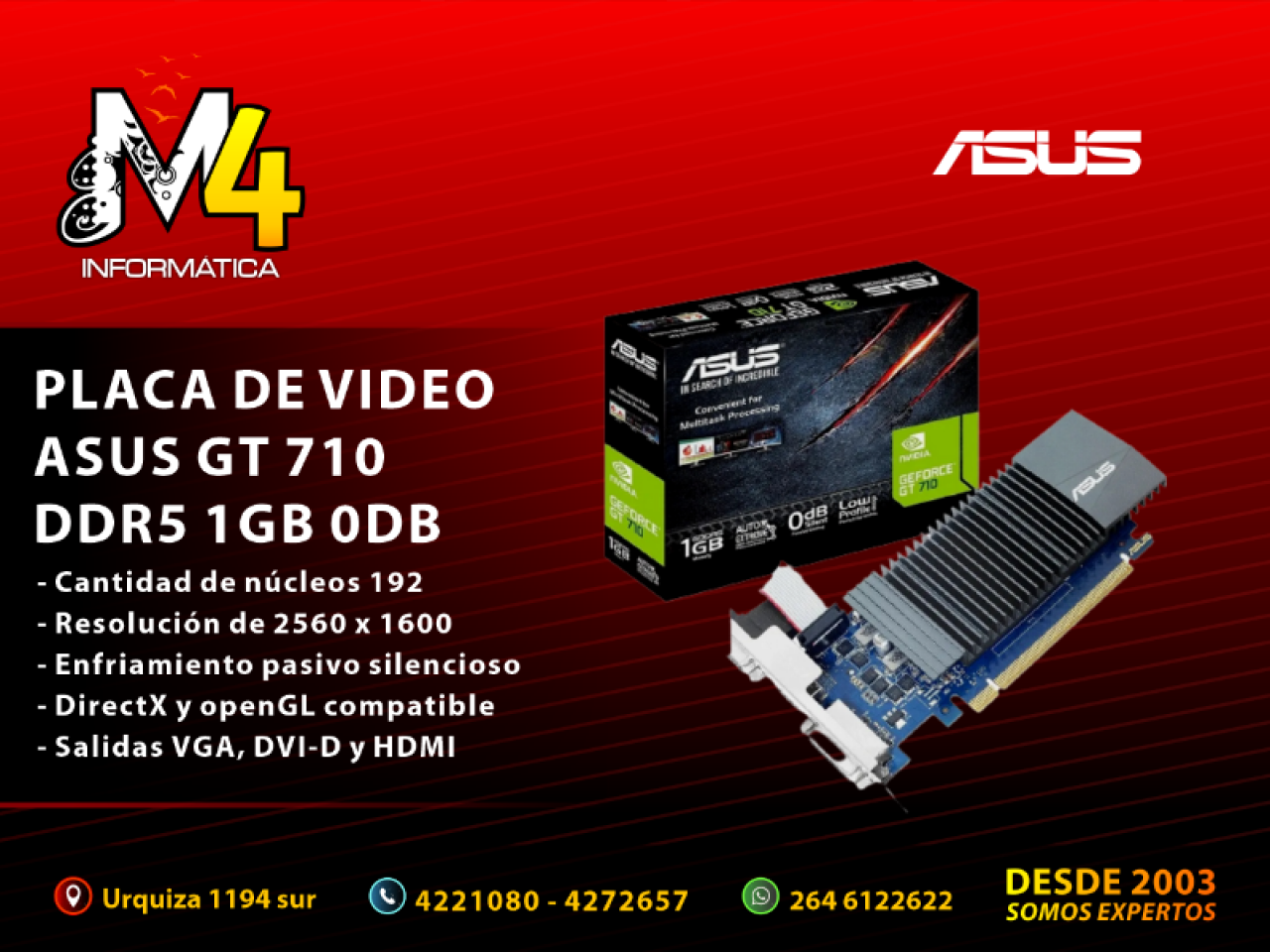 Placa Video Asus Geforce Gt 710 1gb Ddr5 Compr en San Juan