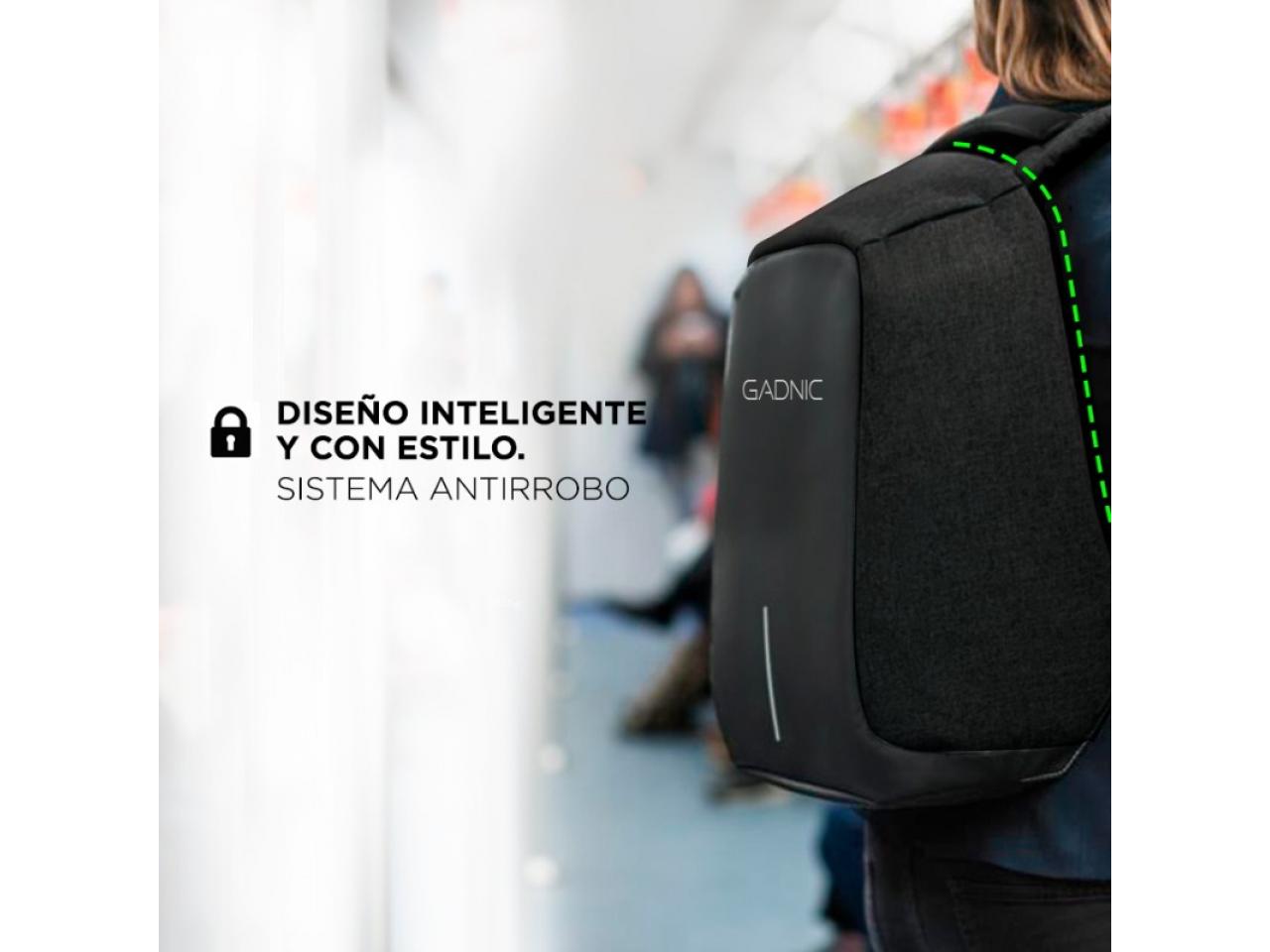 Mochila Antirrobo Impermeable Anticorte Puerto Usb - Negro