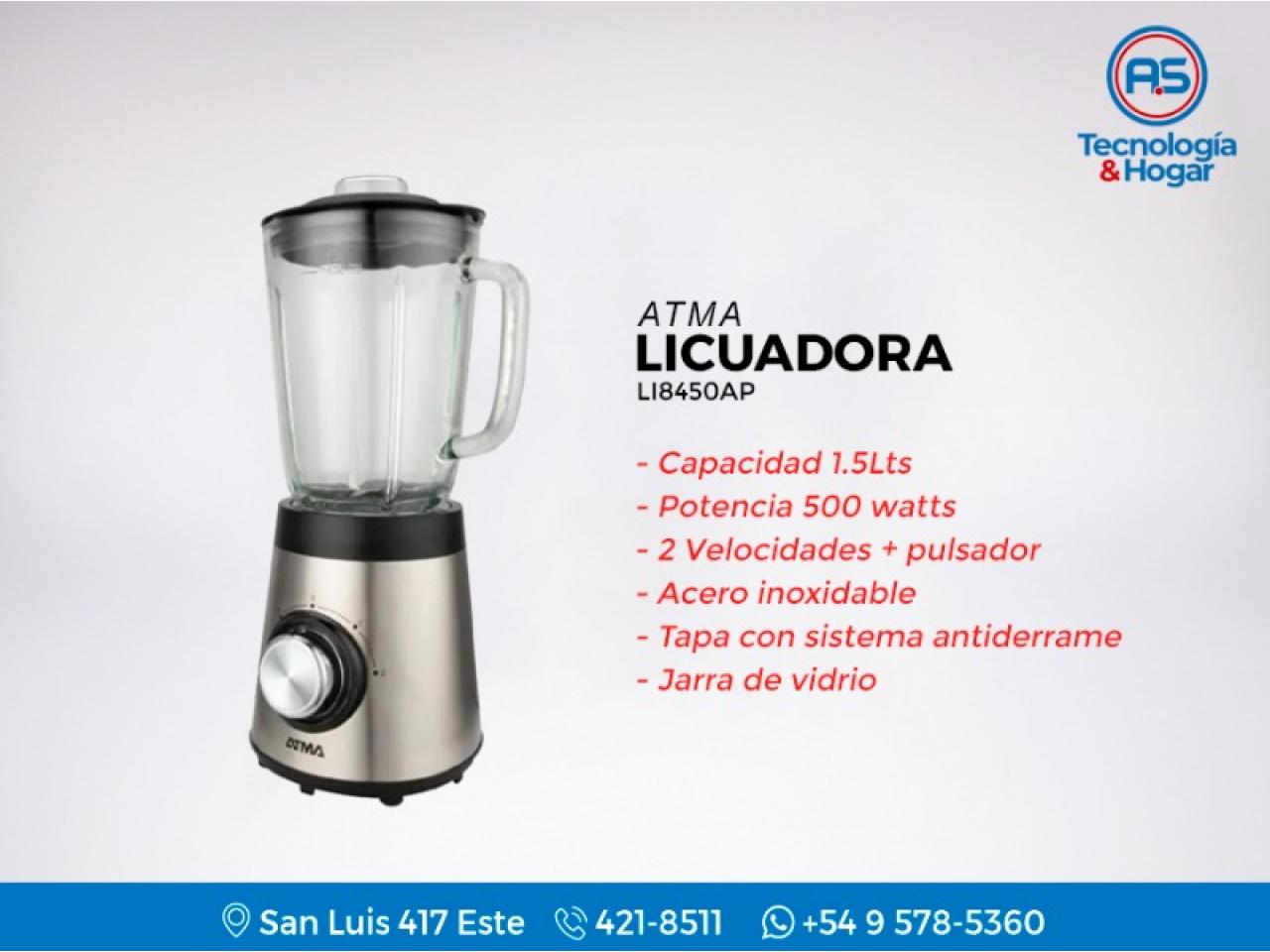 Atma - Licuadora de Acero Inox Atma Vaso 1.5 L Jarra de Vidrio