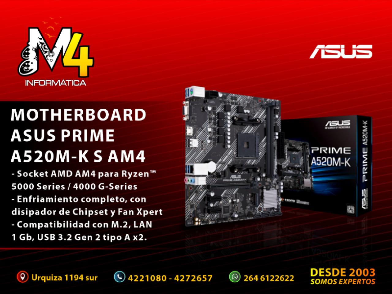Motherboard Asus Prime A520mk Am4 Ddr4 Hdmi Vga Comprá en