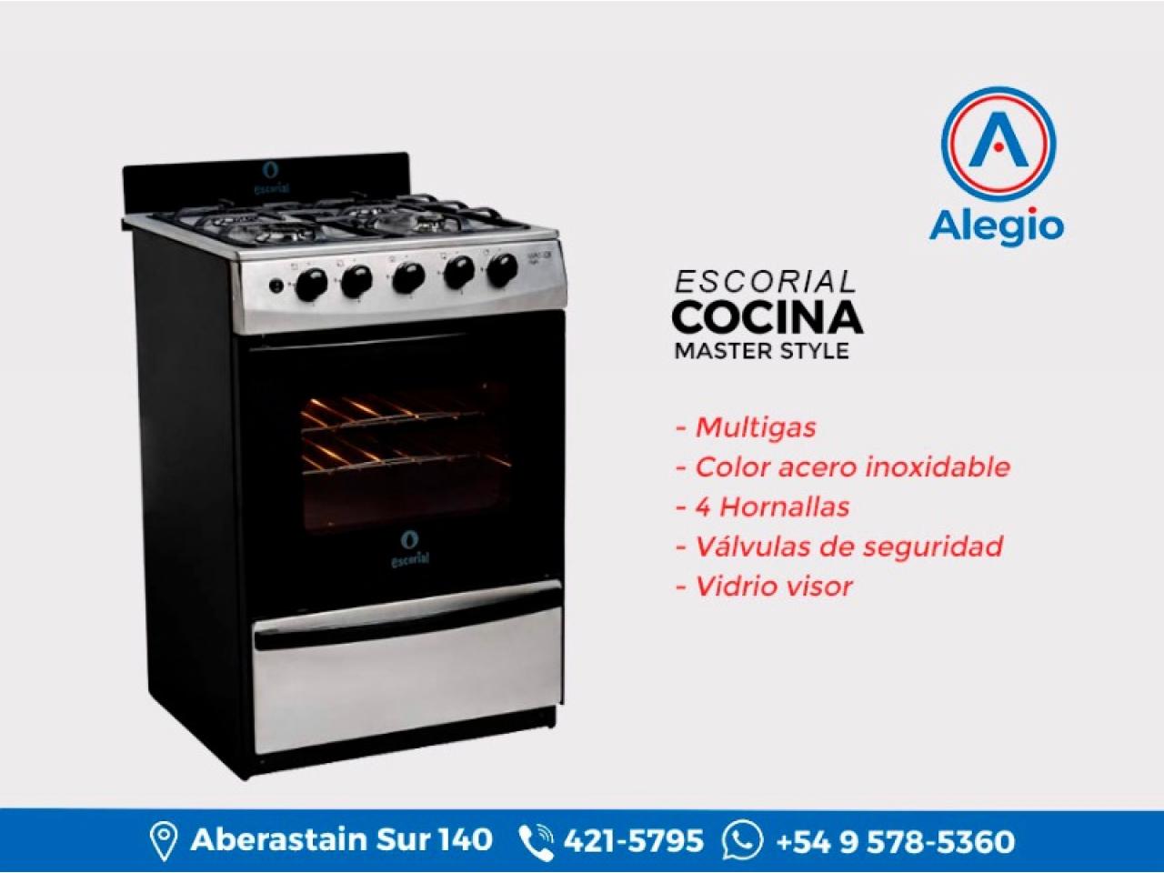 Cocina de 56 cm de ancho, para gas envasado o natural. Modelo «Master  Classic», de Escorial.