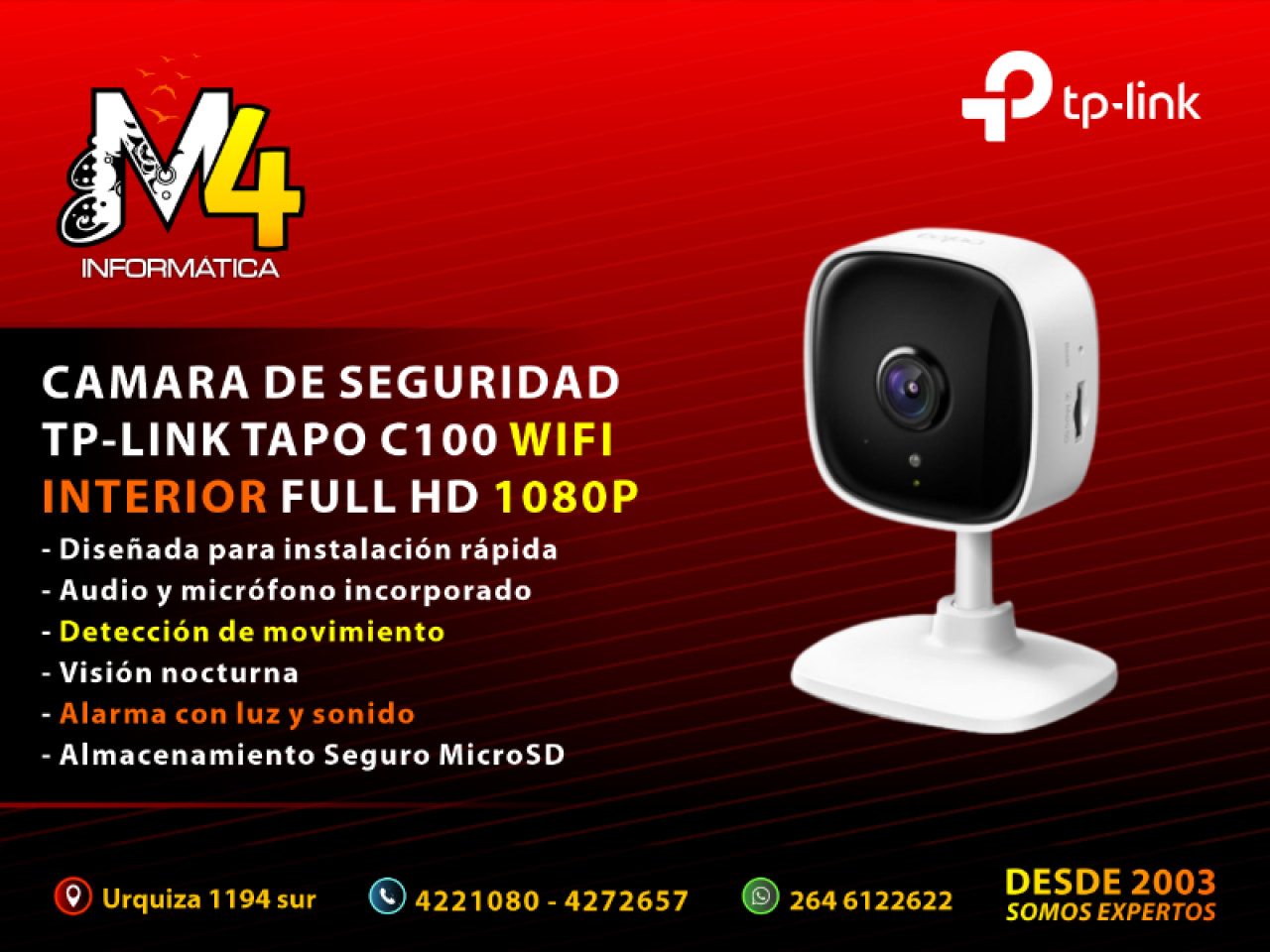 Cámara Seguridad Wifi Interior Tp-link Tapo-c100 Micrófono