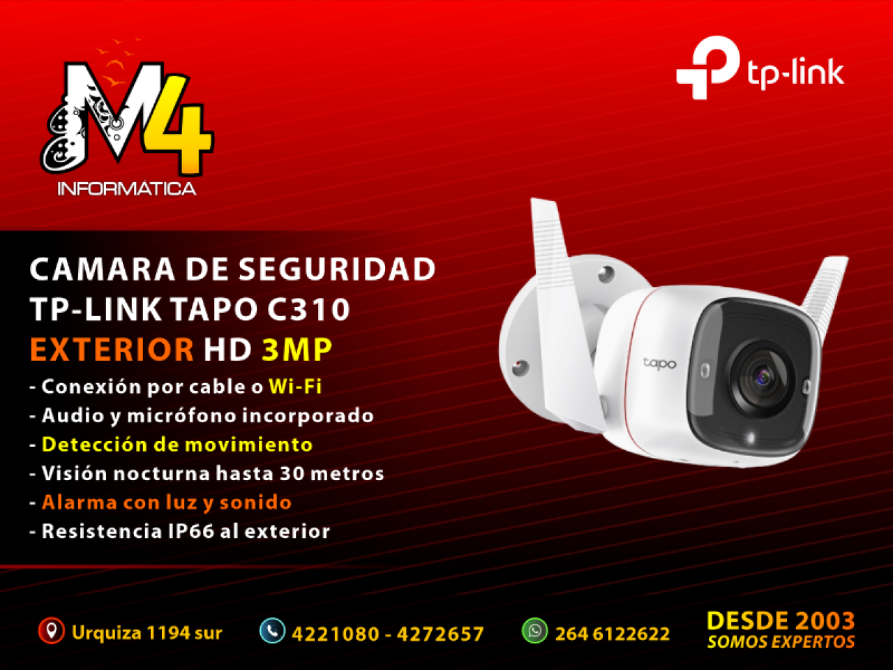 Cámara De Seguridad Tp-link Tapo C310 Cable O Wifi Exterior Hd 3mp - Comprá  en San Juan