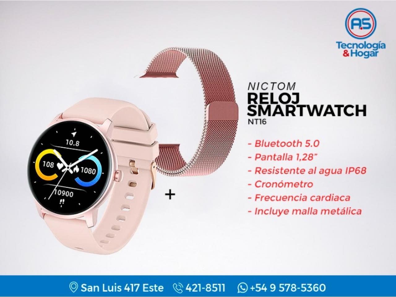 Smartwatch Mujer Reloj Inteligente Nictom NT16 + Malla Metal Rosa de Regalo