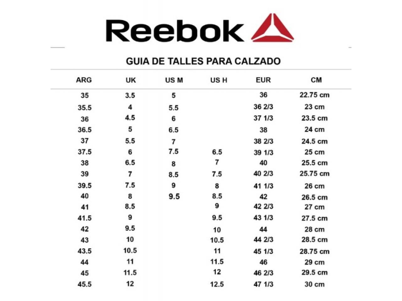 Tallas de zapatillas reebok mujer