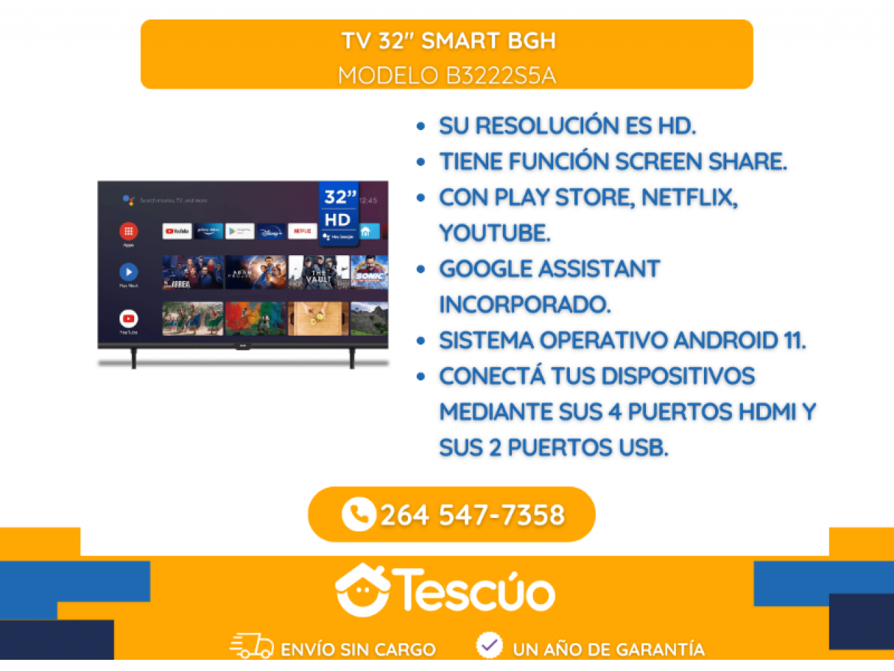 Smart TV HD 32 BGH ANDROID B3222S5A