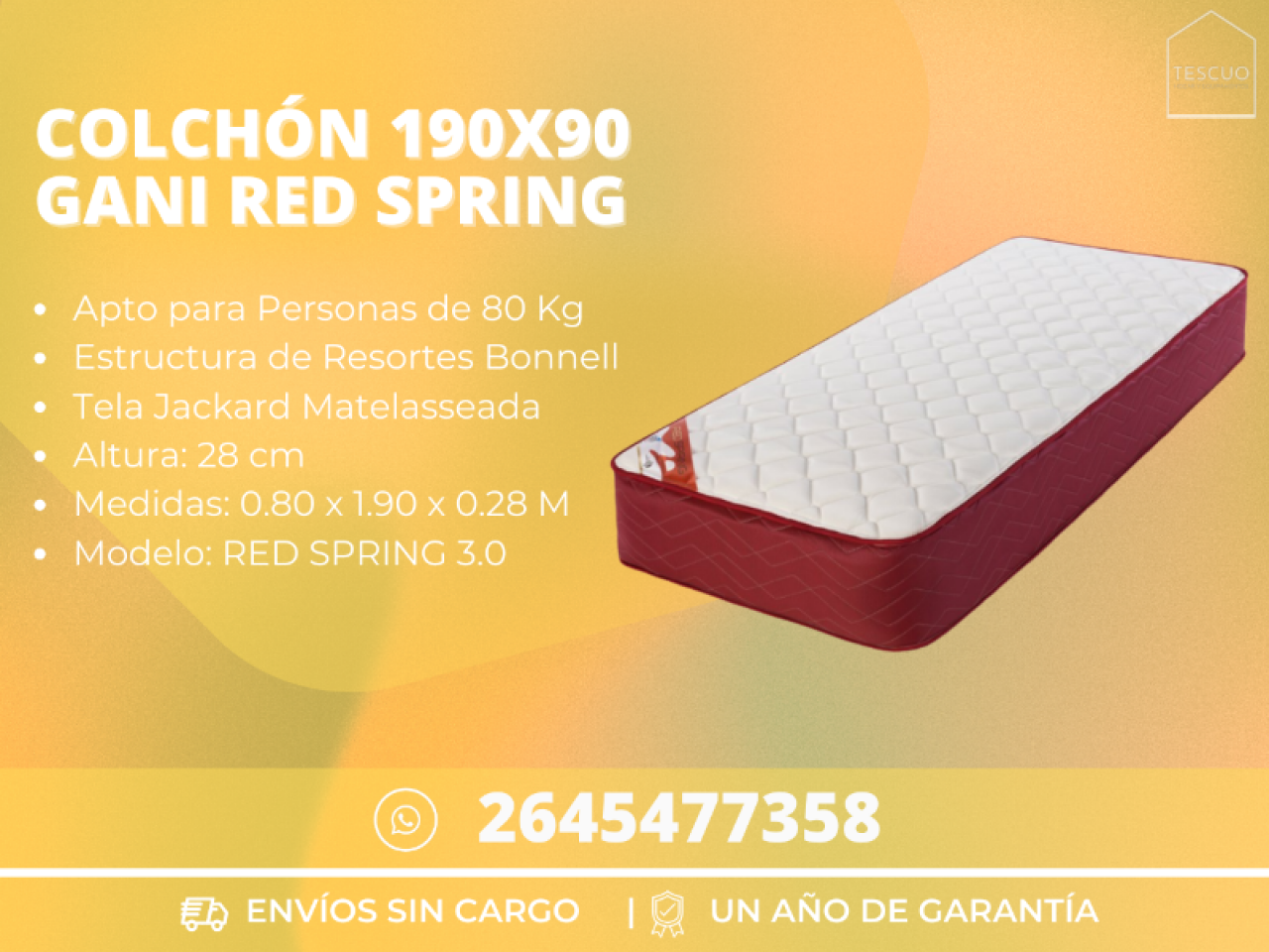Colchon 190x90 Gani Red Spring - EnvÌos Sin Cargo- Un Año De GarantÌa. -  Comprá en San Juan