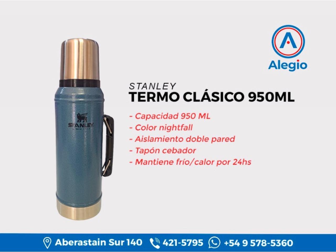 Termo Stanley Clásico Original 1Litro Acero Con Manija y Con Tapon Cebador  24hs Frio-Calor